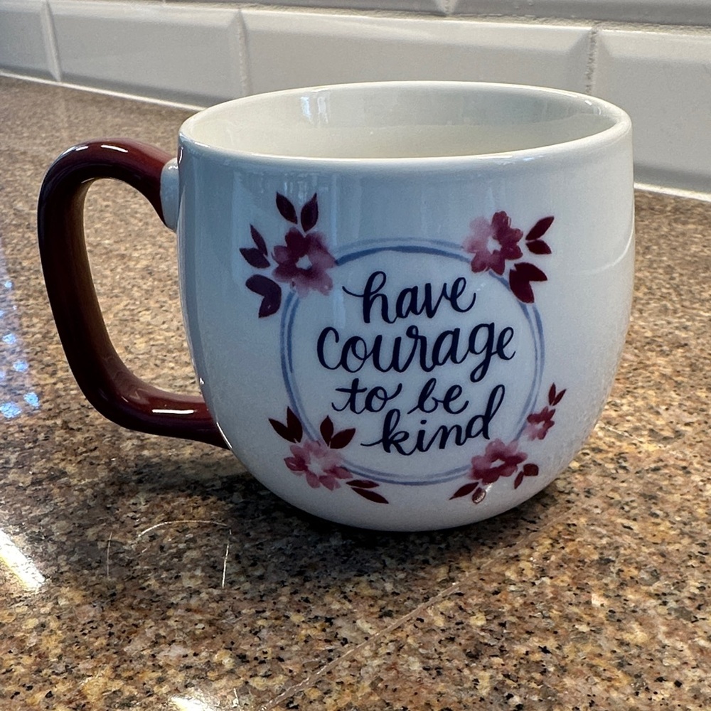 Inspirational Floral Mug with Burgundy Handle